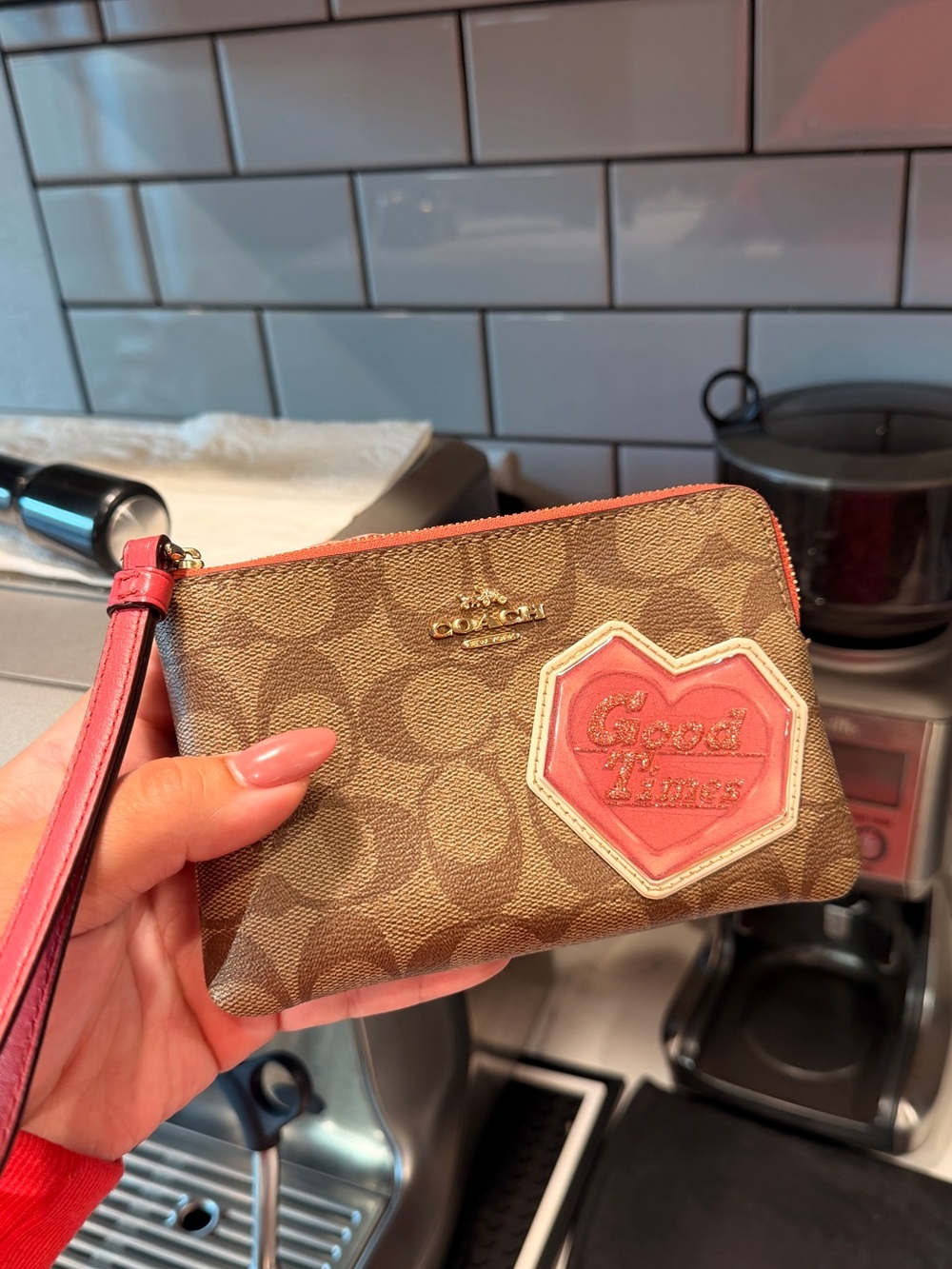 Coach 2021 Signature Coated Canvas “Good Times” Heart Zip Wristlet